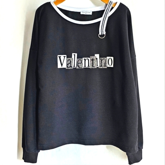 🇮🇹 Valentino Black & White Rhinestone Long Sleeve Top - Picture 1 of 16